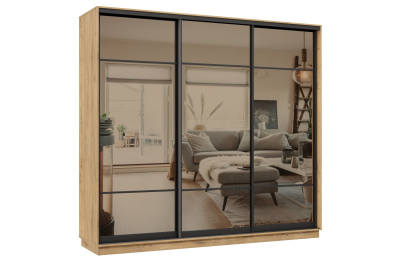 Шкаф-купе Премьер 33 (11ЗБ;11ЗБ;11ЗБ) фасады зеркало бронза/трёхдверный/Профиль чёрный муар