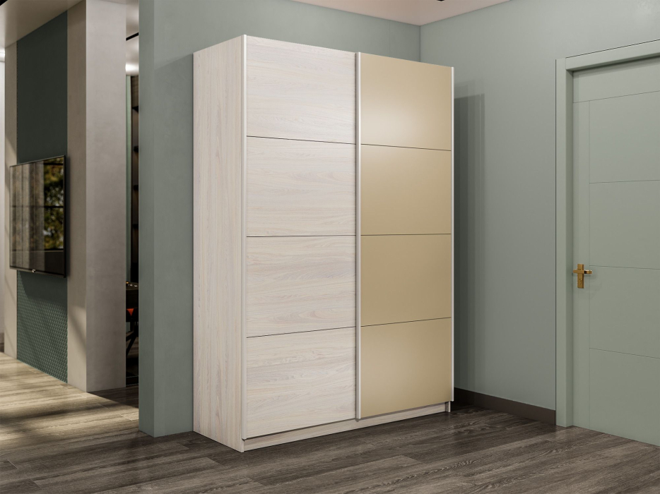 Шкафы-купе 2-х дверные, Шкаф-купе Прайм 2-х дверный ДСП/Стекло фисташка/Доводчики 140х57х230