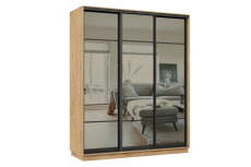 Шкафы-купе 3-х дверные, Шкаф-купе Премьер 21 (11ЗГ;11ЗГ;11ЗГ) фасады зеркало графит/трёхдверный/Профиль чёрный муар