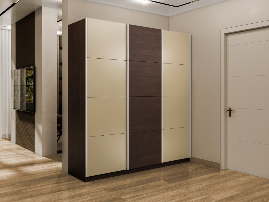 Шкафы-купе 3-х дверные, Шкаф-купе Прайм 3-х дверный Стекла фисташка/ДСП/Доводчики 210х57х230