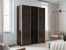 Шкафы-купе 3-х дверные, Шкаф-купе Прайм 3-х дверный ДСП/Стекло черное/Доводчики 180х57х230