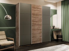 Шкафы-купе 3-х дверные, Шкаф-купе Прайм 3-х дверный Стекла хаки/ДСП/Доводчики 180х57х230
