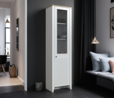 Шкафы пеналы, Шкаф-витрина Монтана СБ-3555 Белый Альпийский,Дуб Гамильтон/МДФ Дуб Белый