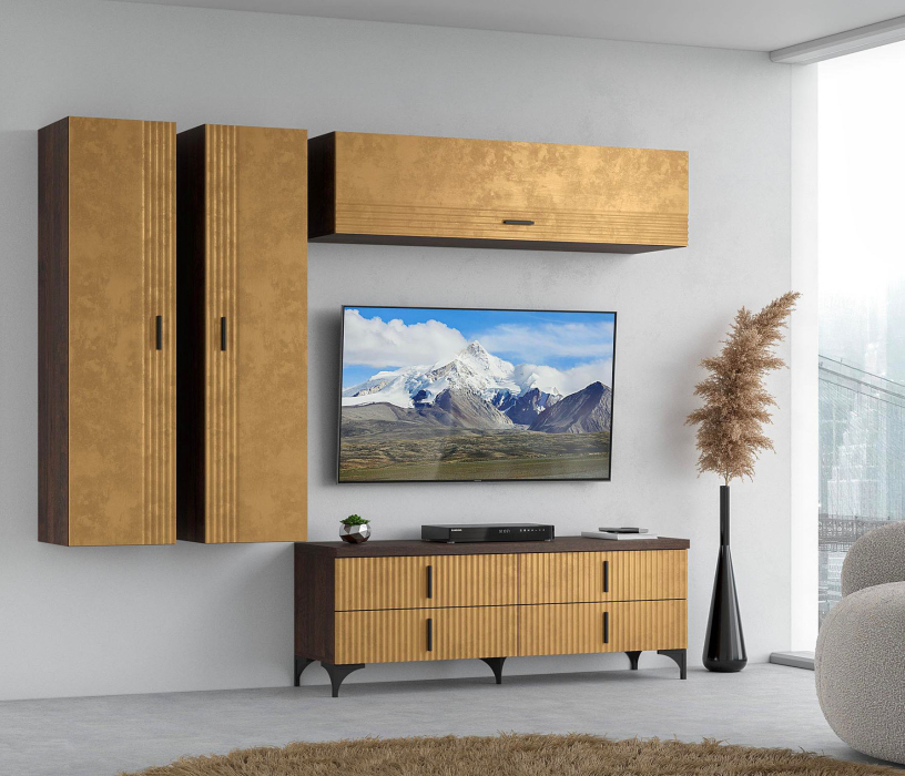 Настенные полки, Антресоль Шер АН-3308, дуб апрель темный, лофт голден пэлес