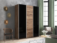 Шкафы-купе 3-х дверные, Шкаф-купе Прайм 3-х дверный Стекла черные/ДСП/Доводчики 210х57х230
