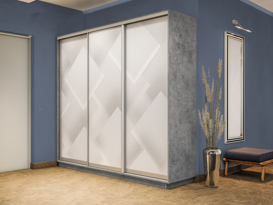 Шкафы-купе 3-х дверные, Шкаф-купе Экспресс 3-х дверный Фотопечать Квадрат Стекла 210х45х240