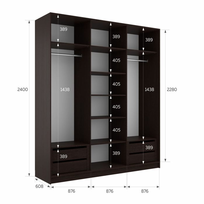 Шкафы-купе 3-х дверные, Шкаф-купе Эста Зеркало+Зеркало+Зеркало 270х66х240