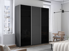 Шкафы-купе 3-х дверные, Шкаф-купе Прайм 3-х дверный Стекла черные/ДСП/Доводчики 180х57х230
