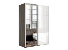 Шкафы-купе 2-х дверные, Шкаф Эста дуо Стекло белое/зеркало 2400 х 1600 х 660