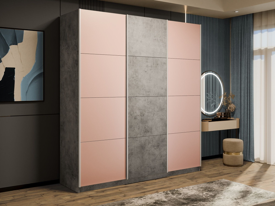 Шкафы-купе 3-х дверные, Шкаф-купе Прайм 3-х дверный Стекла пудра/ДСП/Доводчики 180х57х230