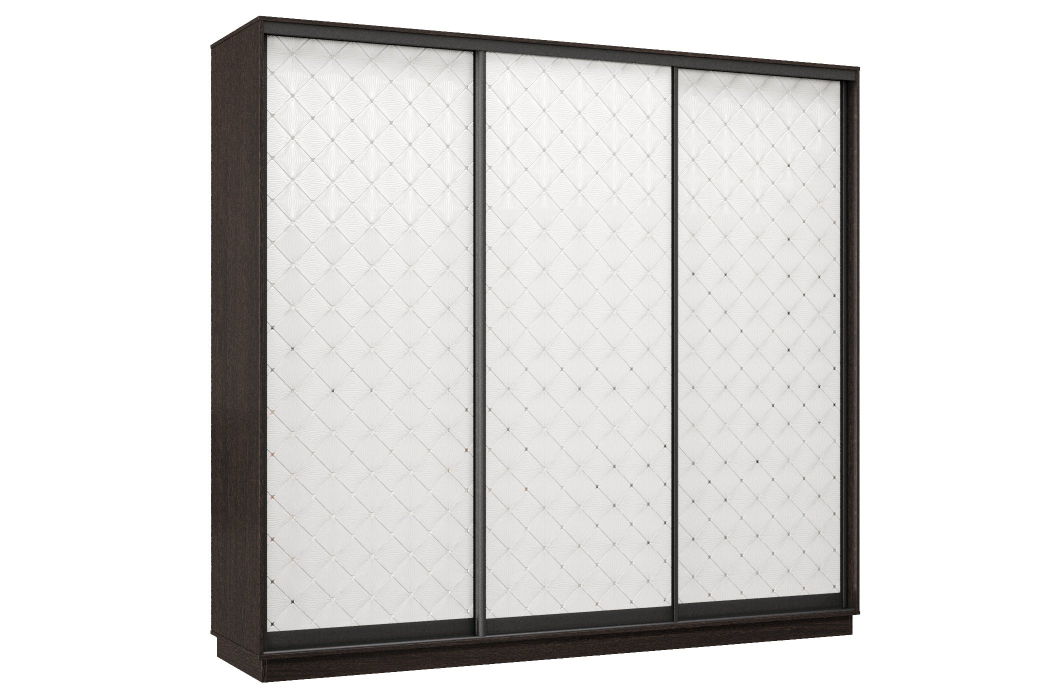 Шкафы-купе 3-х дверные, Шкаф-купе Премьер 60 (01РБ;01РБ;01РБ) фасады ромб белый/трёхдверный/Профиль чёрный муар