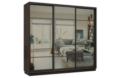 Шкафы-купе 3-х дверные, Шкаф-купе Премьер 35 (11ЗГ;11ЗГ;11ЗГ) фасады зеркало графит/трёхдверный/Профиль чёрный муар