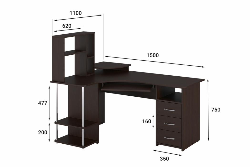 Угловые компьютерные столы, Стол компьютерный С-237 с полкой СЕ-237
