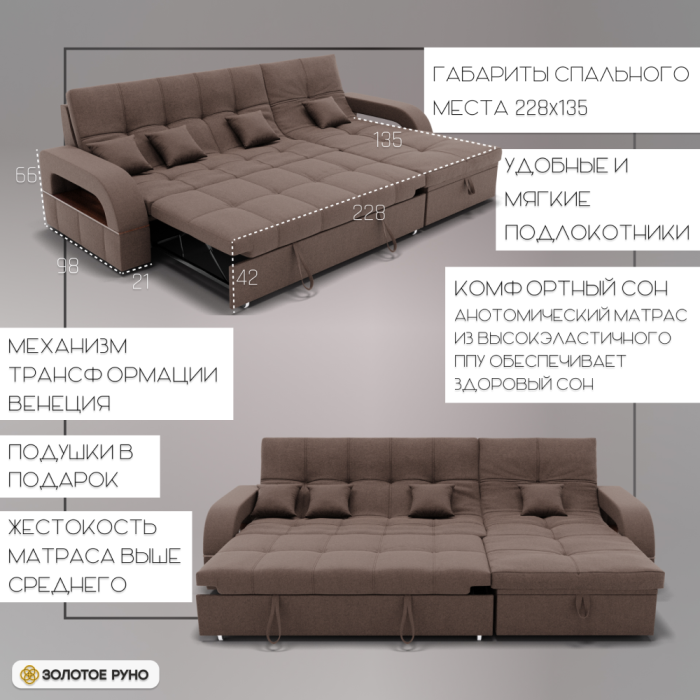 Диваны угловые в гостиную, Угловой диван Майами-2 ППУ, велюр