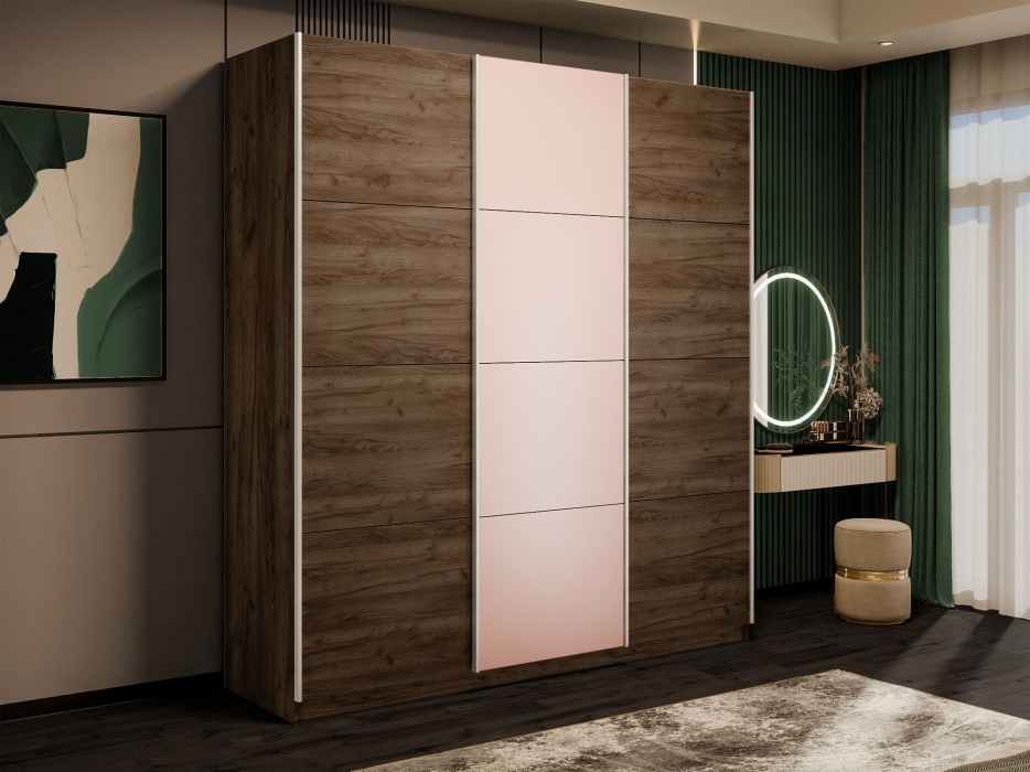 Шкафы-купе 3-х дверные, Шкаф-купе Эста 3-х дверный ДСП/Стекла пудра/Доводчик 300х66х240