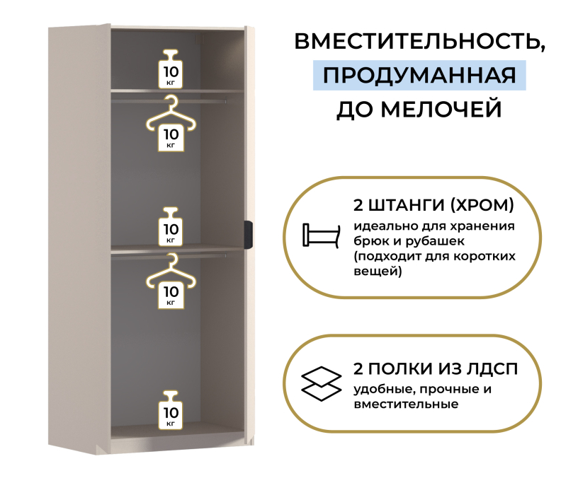 Для одежды, Шкаф двухдверный Макс 1000 мм, вариант №4 (ЛДСП/МДФ)