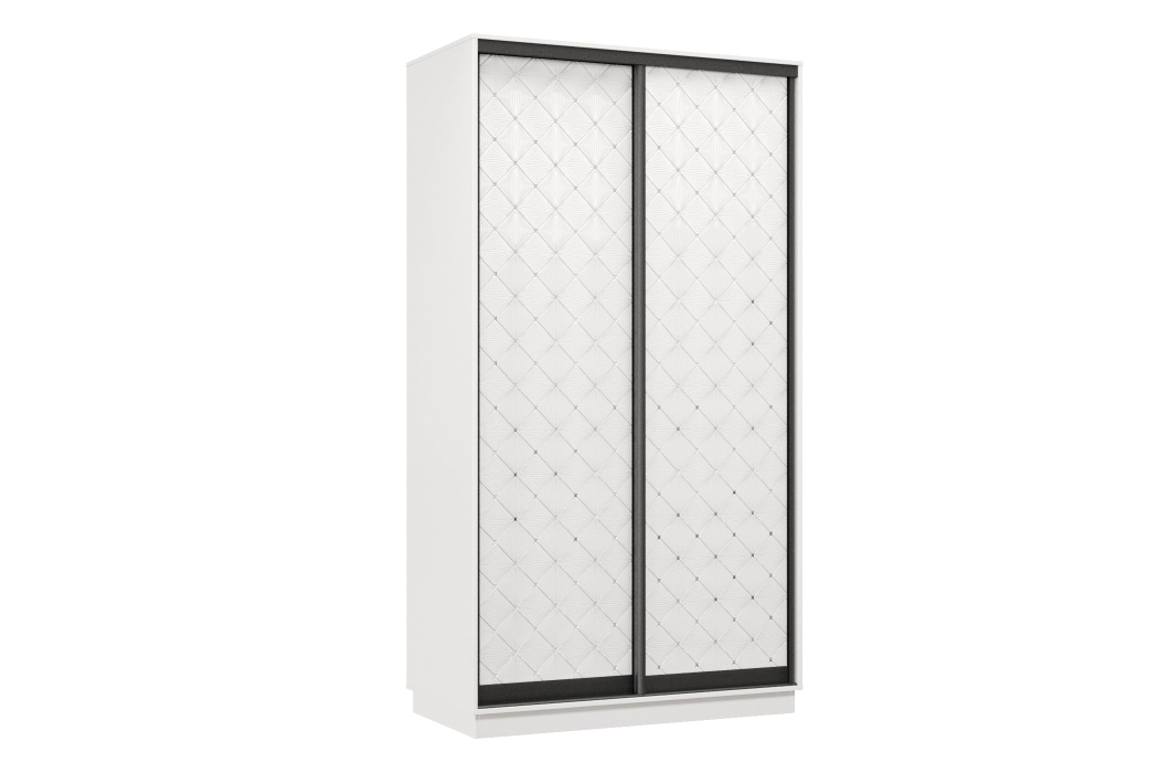 Шкафы-купе 2-х дверные, Шкаф-купе Премьер МИНИ 01 (01РБ;01РБ) фасады ромб белый/двухдверный/Профиль чёрный муар