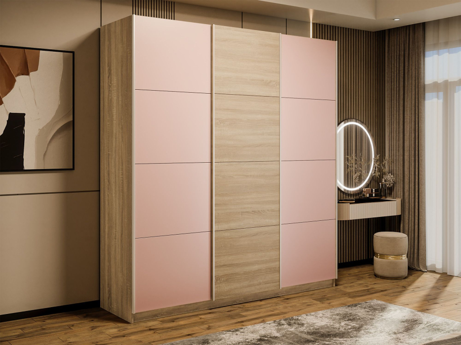 Шкафы-купе 3-х дверные, Шкаф-купе Прайм 3-х дверный Стекла пудра/ДСП/Доводчики 180х57х230