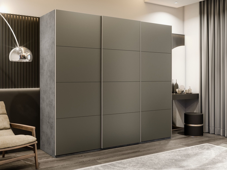 Шкафы-купе 3-х дверные, Шкаф-купе Эста 3-х дверный Стекла хаки/Доводчик 270х66х240