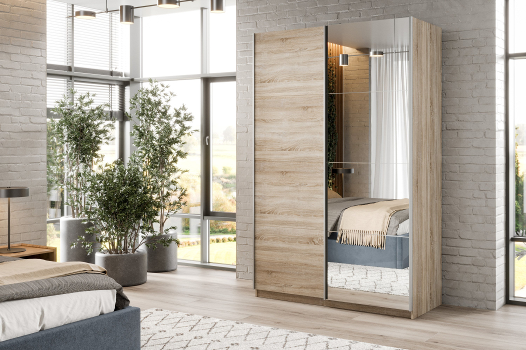 Шкафы-купе 2-х дверные, Шкаф-купе Smart 1422 2х дверный (фасады ЛДСП,зеркало) профиль серебро