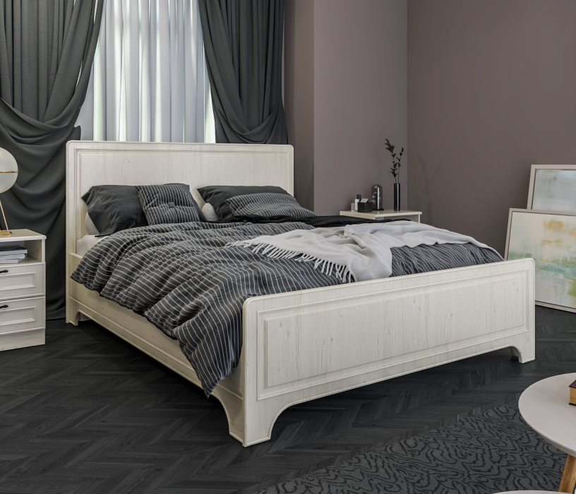 Кровати 160 см, Кровать (1600) Гранд / Ливерпуль СБ-3530 Дуб Приморский Белый, МДФ Классика Светлый