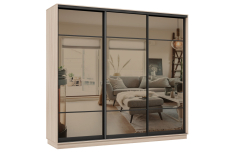 Шкафы-купе 3-х дверные, Шкаф-купе Премьер 57 (11ЗБ;11ЗБ;11ЗБ) фасады зеркало бронза/трёхдверный/Профиль чёрный муар