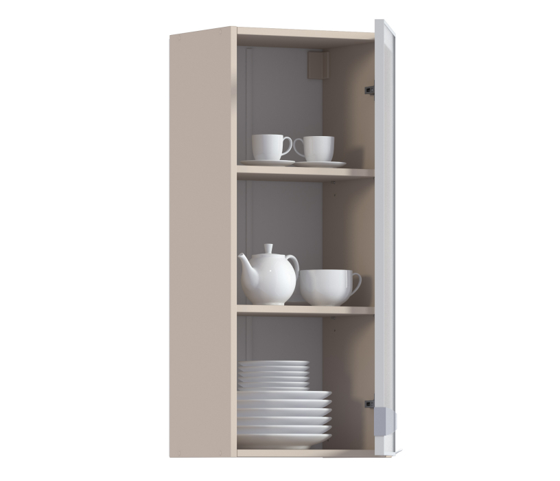 Навесные, Регина РП-140 Полка Песочный/Витрина алюминий Белый глянец/стекло Сатин