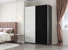 Шкафы-купе 2-х дверные, Шкаф-купе Прайм 2х дверный Белый Глянец/Стекло черное 140х57х230