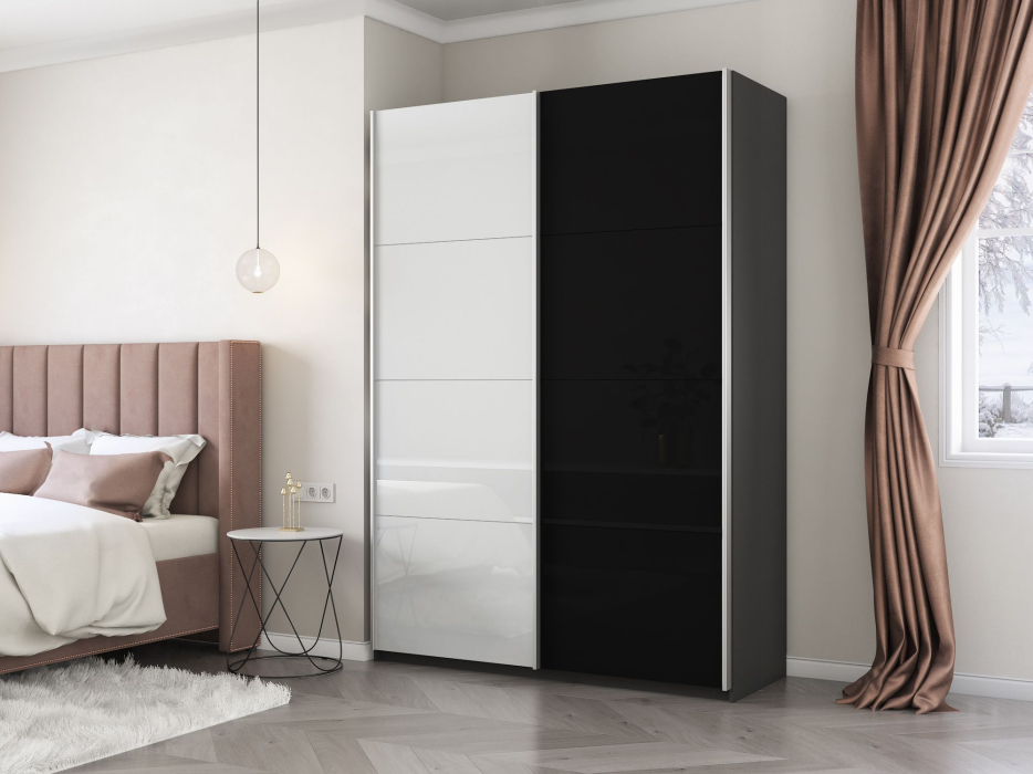 Шкафы-купе 2-х дверные, Шкаф-купе Прайм 2х дверный Белый Глянец/Стекло черное 140х57х230