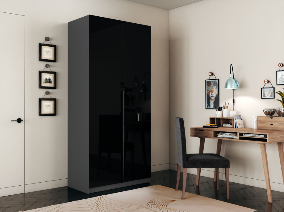 Шкафы распашные, Шкаф распашной Е1 Локер 101x52.5x220 см, с черным стеклом