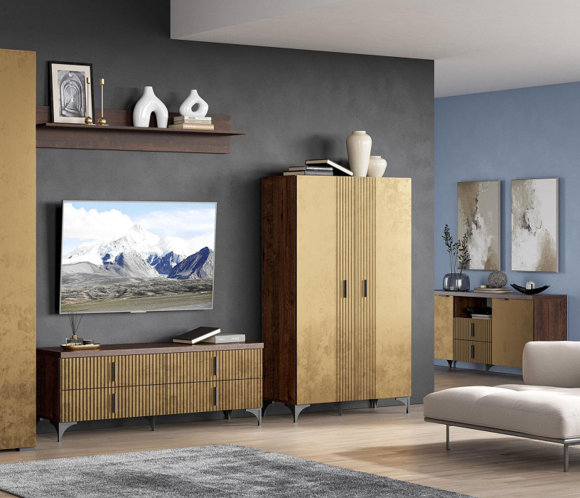 Шкафы распашные, Шкаф Шер ШК-3323, дуб апрель темный, лофт голден пэлес