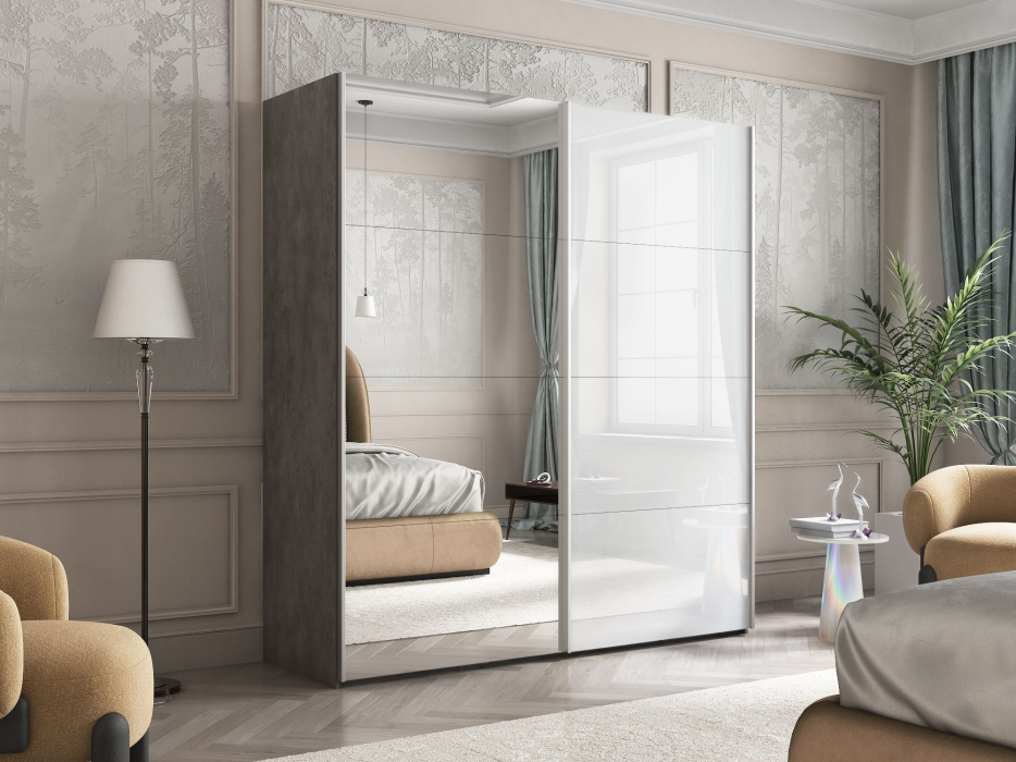 Шкафы-купе 2-х дверные, Шкаф Эста дуо Стекло белое/зеркало 2400 х 2000 х 660