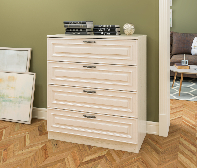 Комоды, Комод Гранд / Ливерпуль СБ-3525 Дуб Приморский Белый/МДФ Классика Светлый