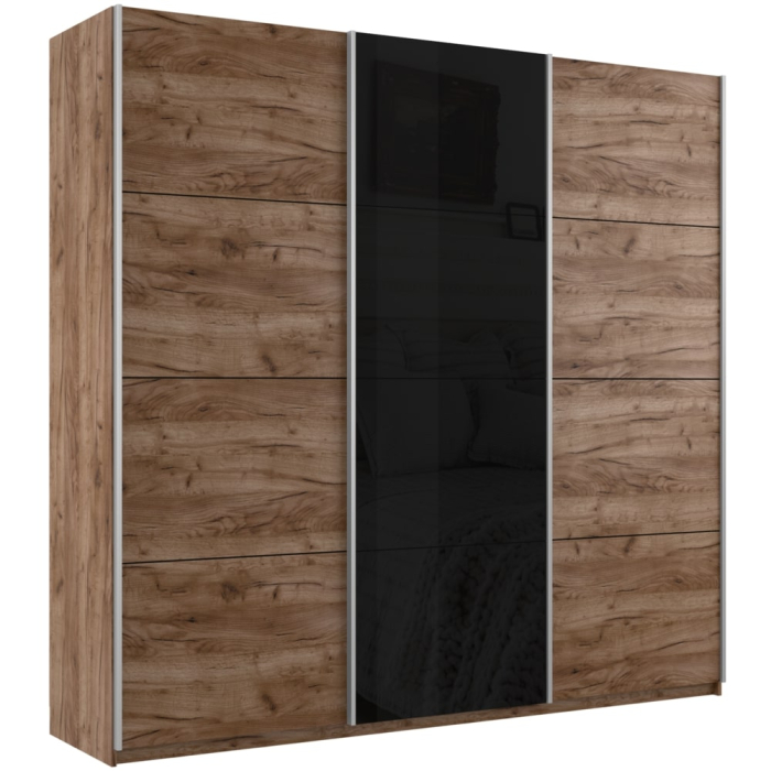 Шкафы-купе 3-х дверные, Шкаф-купе Прайм 3-х дверный ДСП/Стекло черное/Доводчики 180х57х230