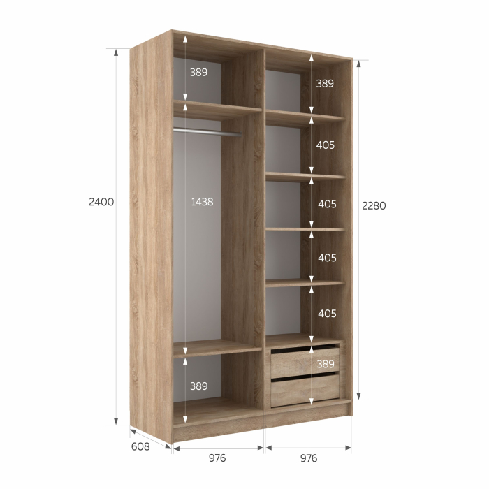 Шкафы-купе 2-х дверные, Шкаф-купе Эста 2-х дверный Стекла хаки/Доводчик 200х66х240