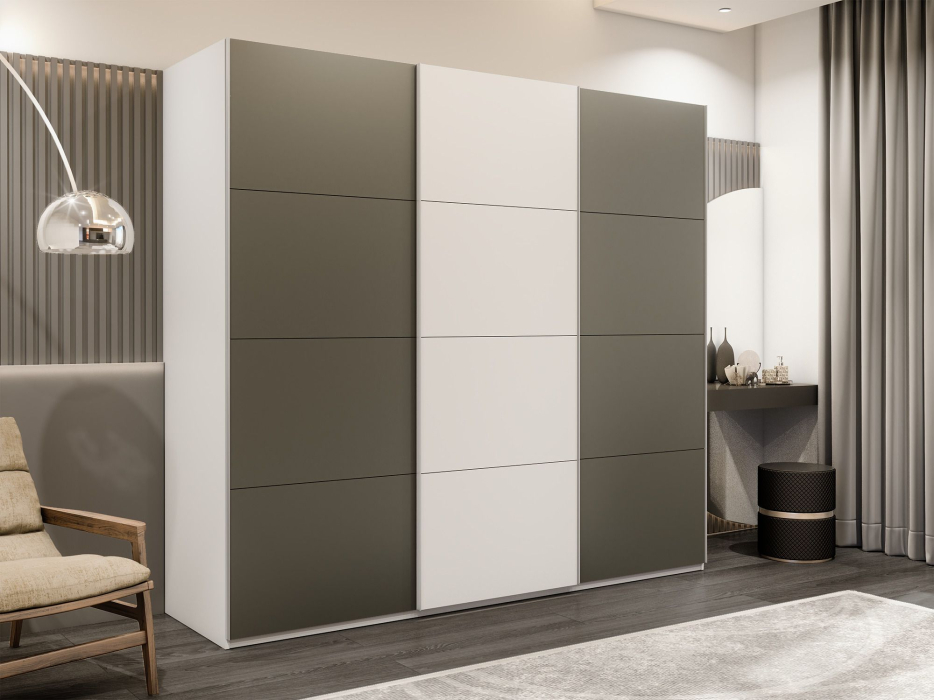 Шкафы-купе 3-х дверные, Шкаф-купе Эста 3-х дверный ДСП/Стекла хаки/Доводчик 300х66х240