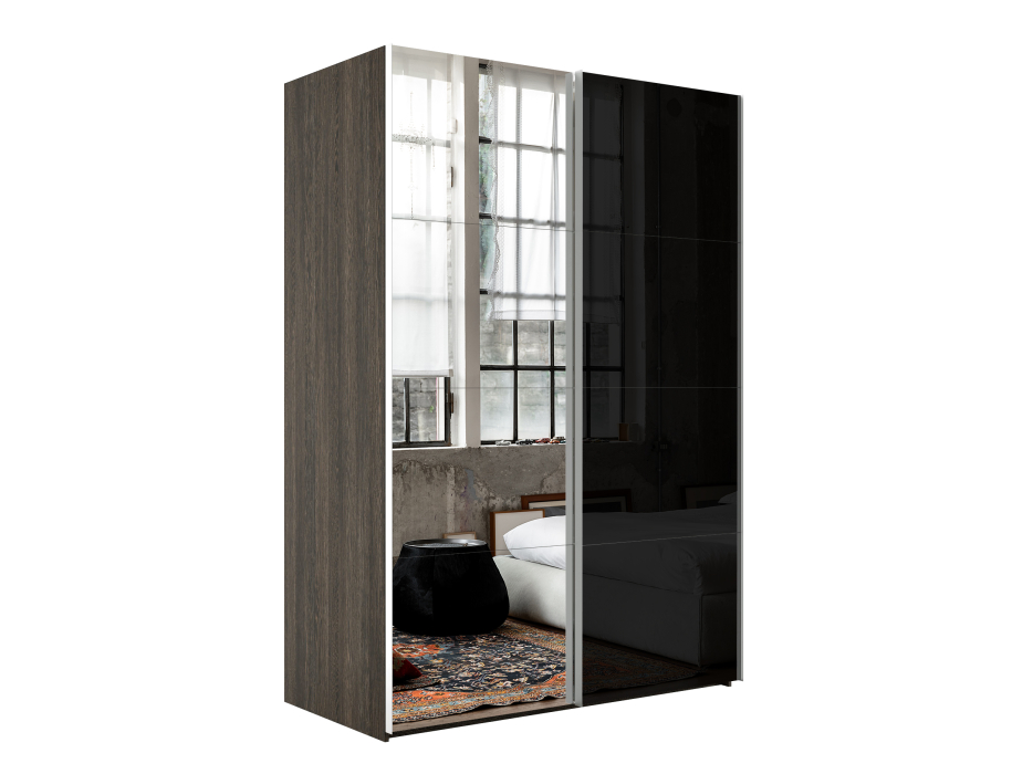 Шкафы-купе 2-х дверные, Шкаф Эста дуо Стекло черное/зеркало 2400 х 2000 х 660