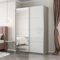 Шкафы-купе 2-х дверные, Шкаф-купе Прайм 2-х дверный Зеркало/Стекло белое/Доводчики 120х57х230