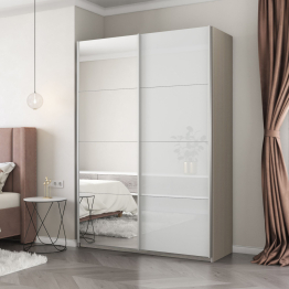 Шкаф-купе Прайм 2-х дверный Зеркало/Стекло белое/Доводчики 120х57х230