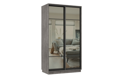 Шкаф-купе Премьер МИНИ 01 (11ЗГ;11ЗГ) фасады зеркало графит/двухдверный/Профиль чёрный муар