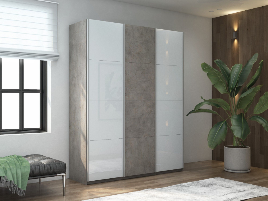 Шкафы-купе 3-х дверные, Шкаф-купе Прайм 3-х дверный Стекла белые/ДСП/Доводчики 180х57х230