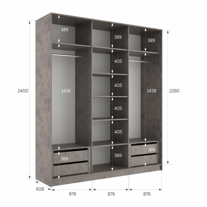 Шкафы-купе 3-х дверные, Шкаф-купе Эста Трио Стекло белое 270х66х240
