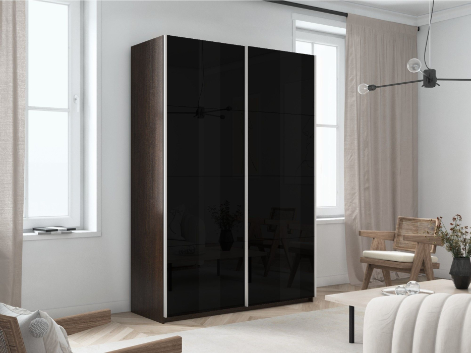 Шкафы-купе 2-х дверные, Шкаф-купе Прайм 2-х дверный Стекла черные/Доводчики 140х57х230