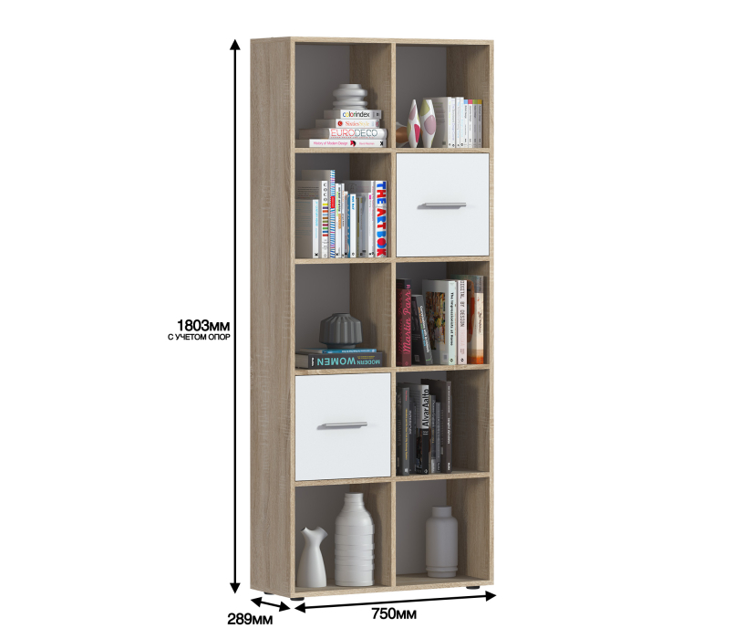 Стеллажи, Стеллаж Мамбо СБ-3215 Дуб Сонома/Белый