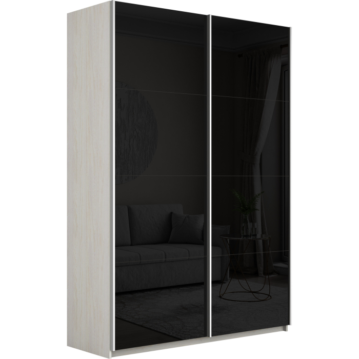 Шкафы-купе 2-х дверные, Шкаф-купе Прайм 2-х дверный Стекла черные/Доводчики 140х57х230