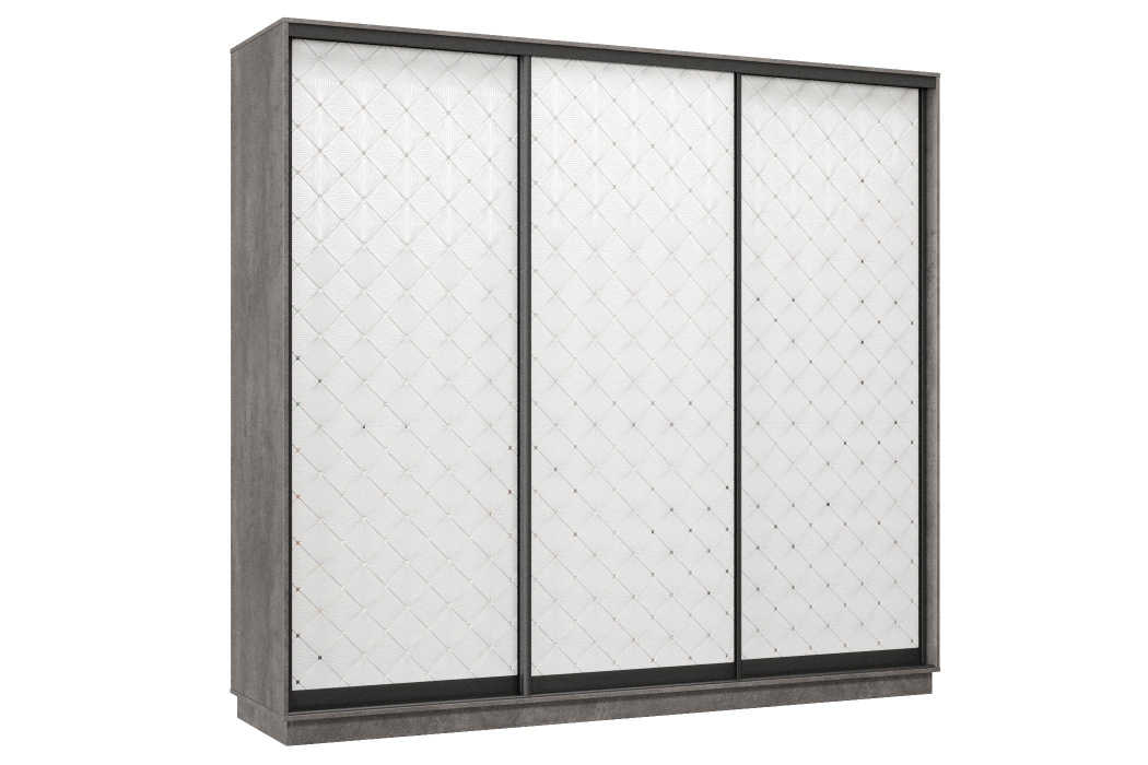 Шкафы-купе 3-х дверные, Шкаф-купе Премьер 57  (01РБ;01РБ;01РБ) фасады ромб белый/трёхдверный/Профиль чёрный муар