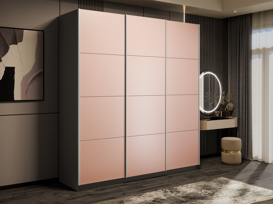 Шкафы-купе 3-х дверные, Шкаф-купе Эста 3-х дверный Стекла пудра/Доводчик 300х66х240