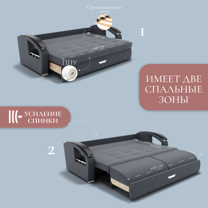 Диваны с ящиком для белья, Прямой диван Дубай-1 ППУ, велюр