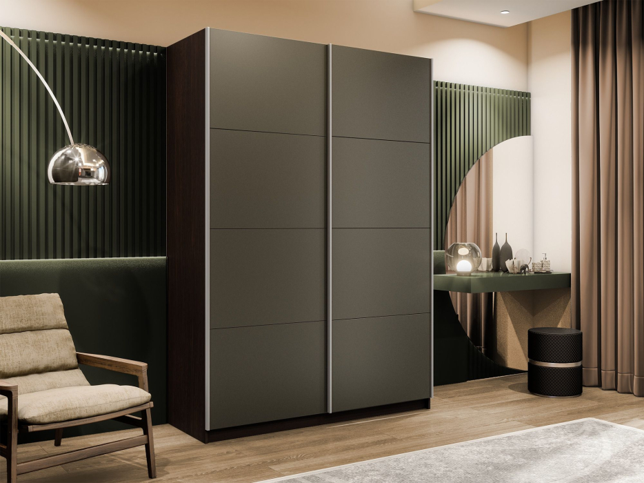 Шкафы-купе 2-х дверные, Шкаф-купе Прайм 2-х дверный Стекла хаки/Доводчики 160х57х230