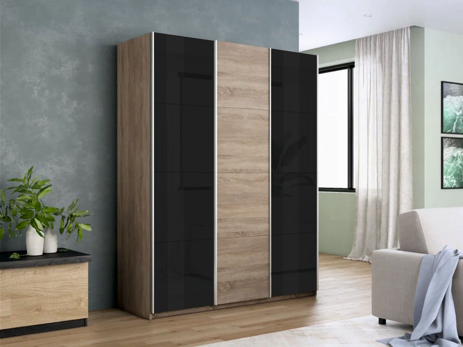 Шкафы-купе 3-х дверные, Шкаф-купе Прайм 3-х дверный Стекла черные/ДСП/Доводчики 180х57х230